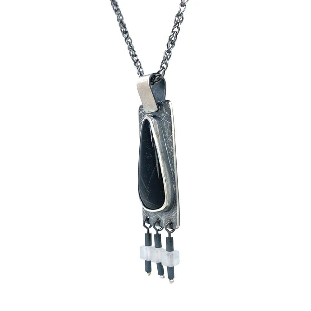 Sterling Silver, Rutile Quartz & Onyx Pendant - "Touch of Night" - Image 3
