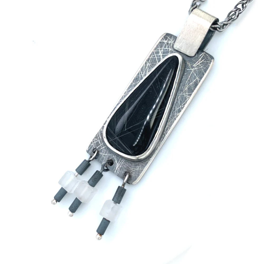 Sterling Silver, Rutile Quartz & Onyx Pendant - "Touch of Night" - Image 4