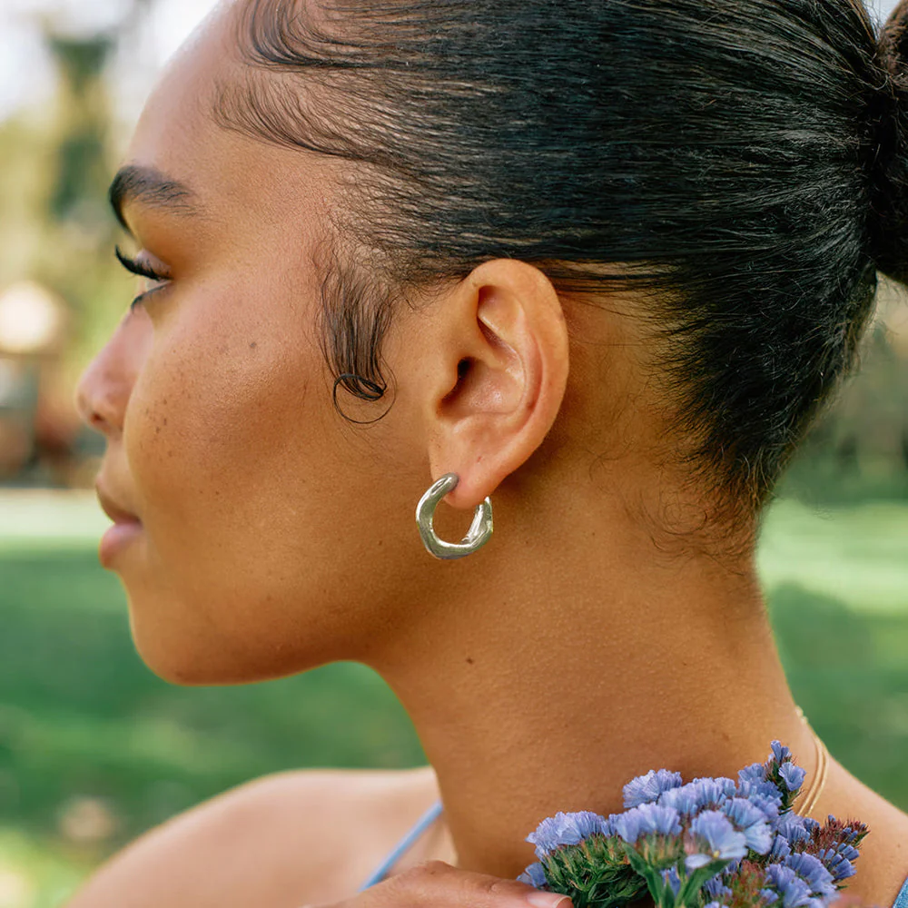 Sterling Silver Semi Hoop Earrings - "Maji" - Image 2