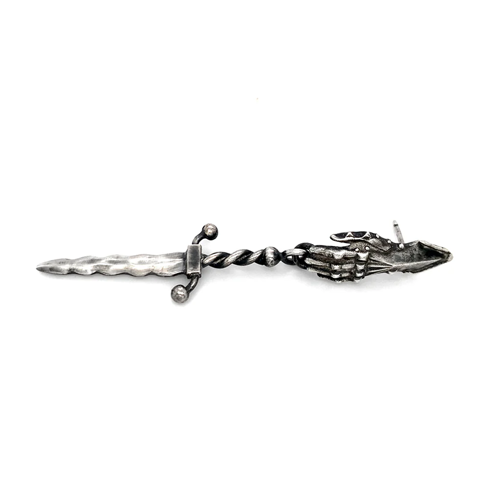 Sterling Silver Single Drop Earring - "Gauntlet & Wavy Dagger" - Image 2