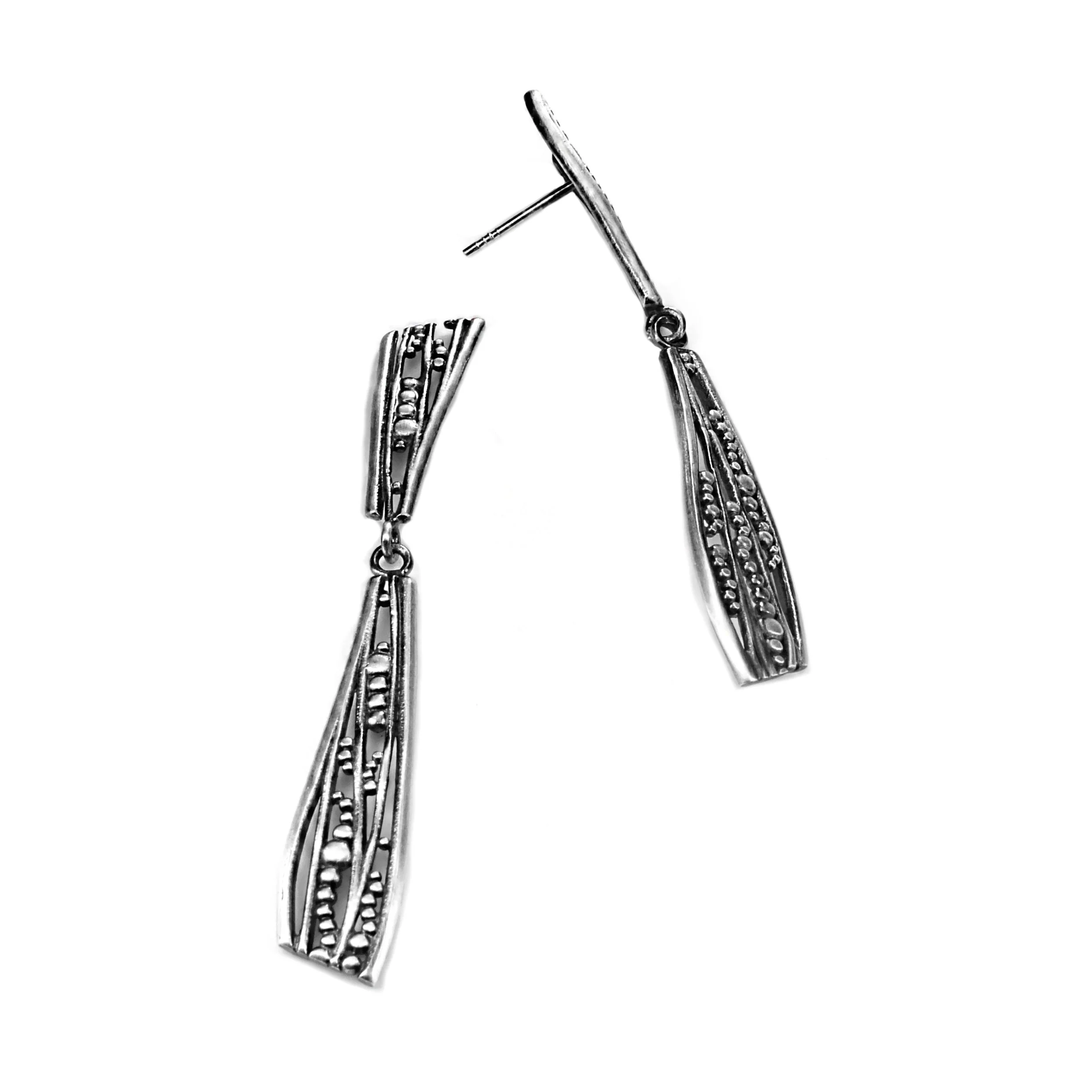 Sterling Silver Stud Drop Earrings - "Bubble" - Image 2