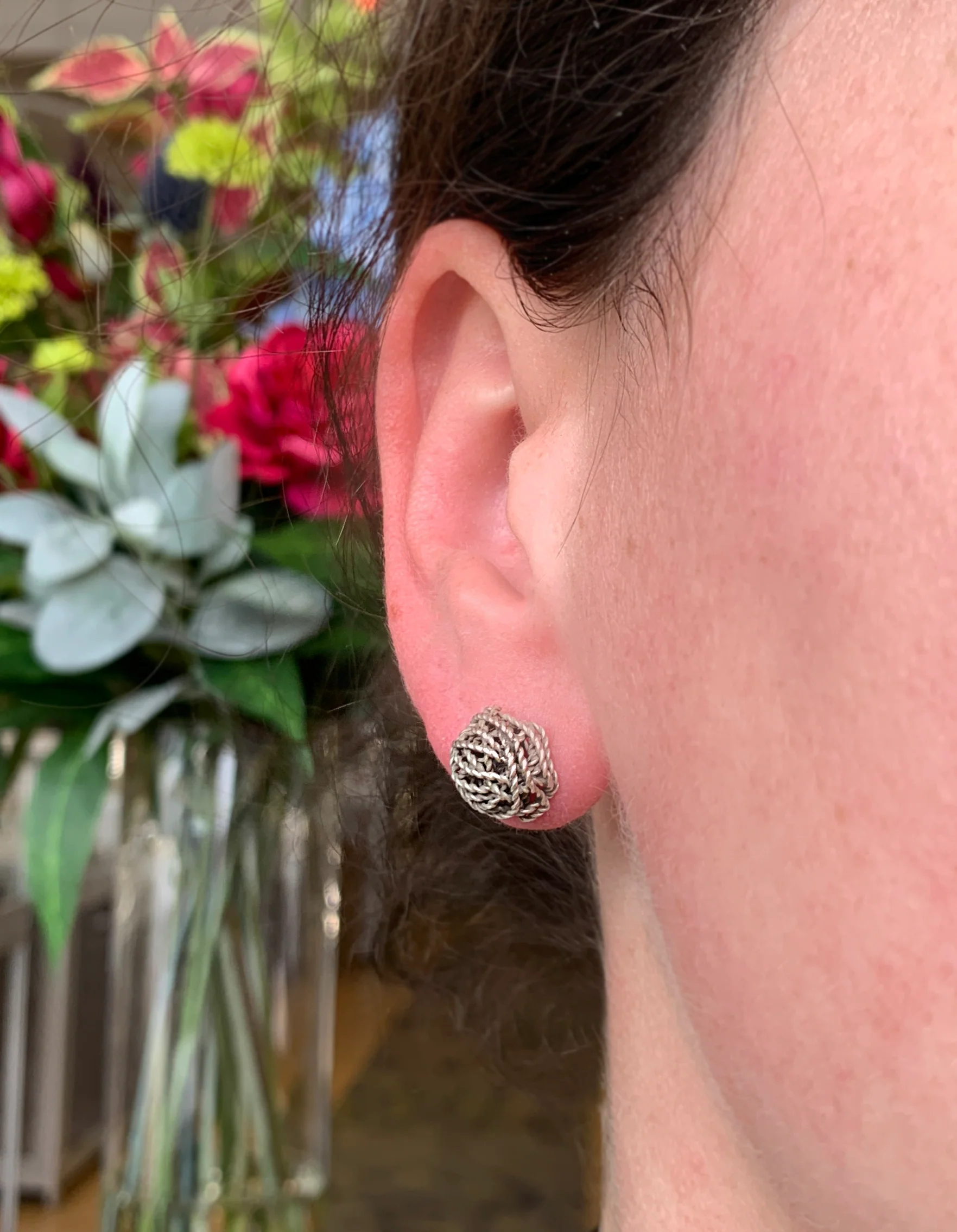 Sterling Silver Stud Earrings - "Ball of Yarn" - Image 2