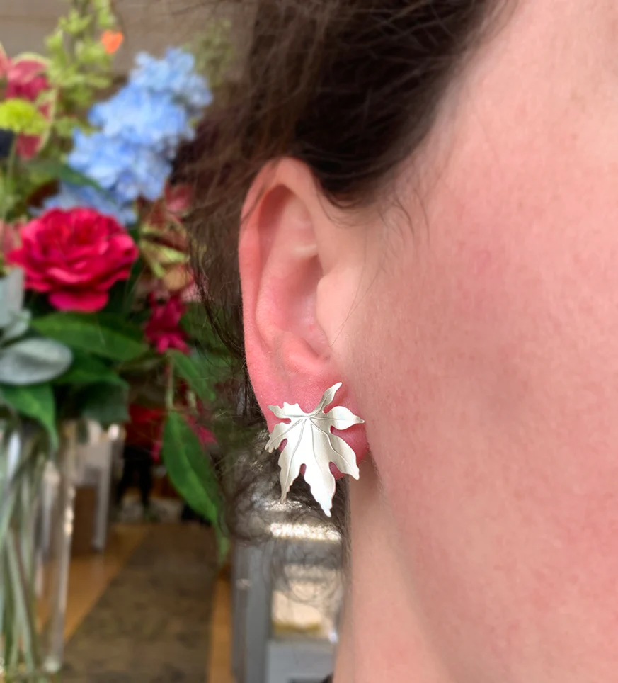 Sterling Silver Stud Earrings - "Maple Leaf" - Image 2