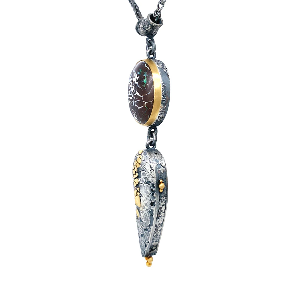 Sterling Silver, Yellow Gold & Opal Necklace - "Dragons Egg" - Image 3