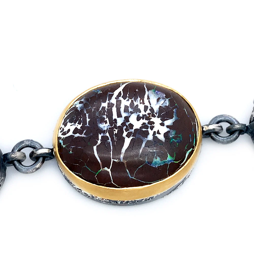 Sterling Silver, Yellow Gold & Opal Necklace - "Dragons Egg" - Image 4
