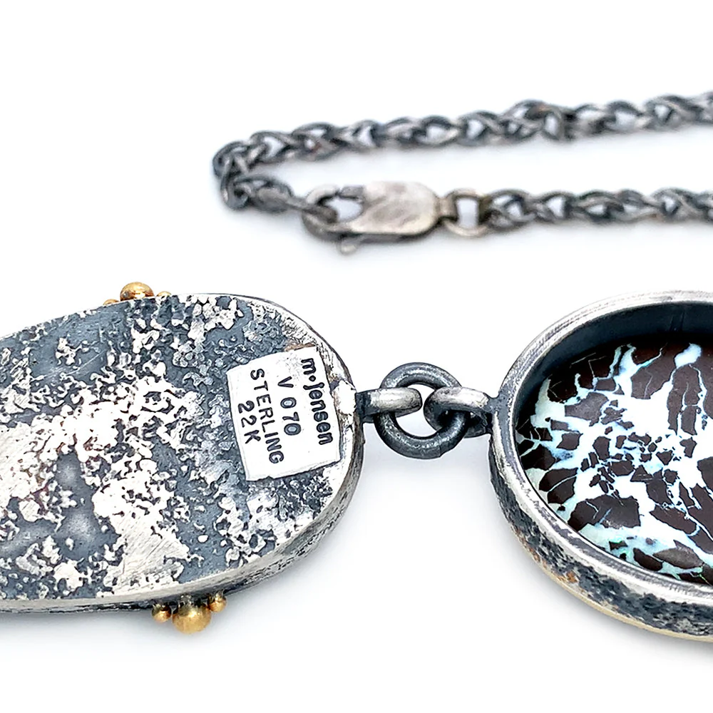 Sterling Silver, Yellow Gold & Opal Necklace - "Dragons Egg" - Image 6