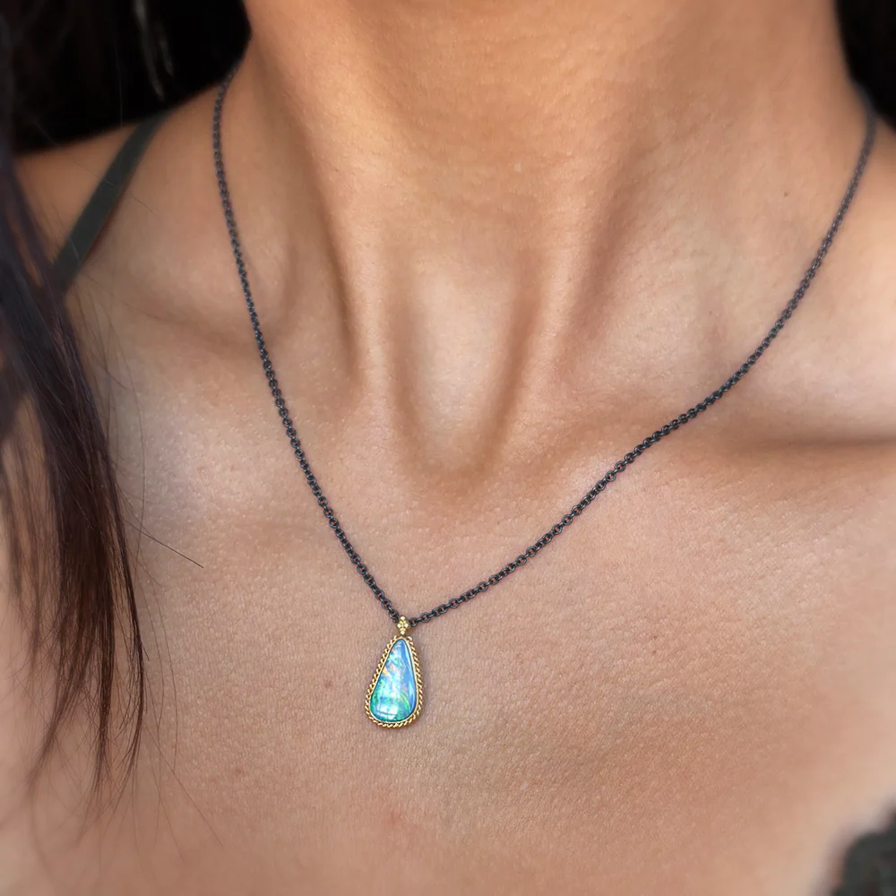 Australian Opal Doublet Two-Tone Necklace - "Sunlit Sky" - Image 2