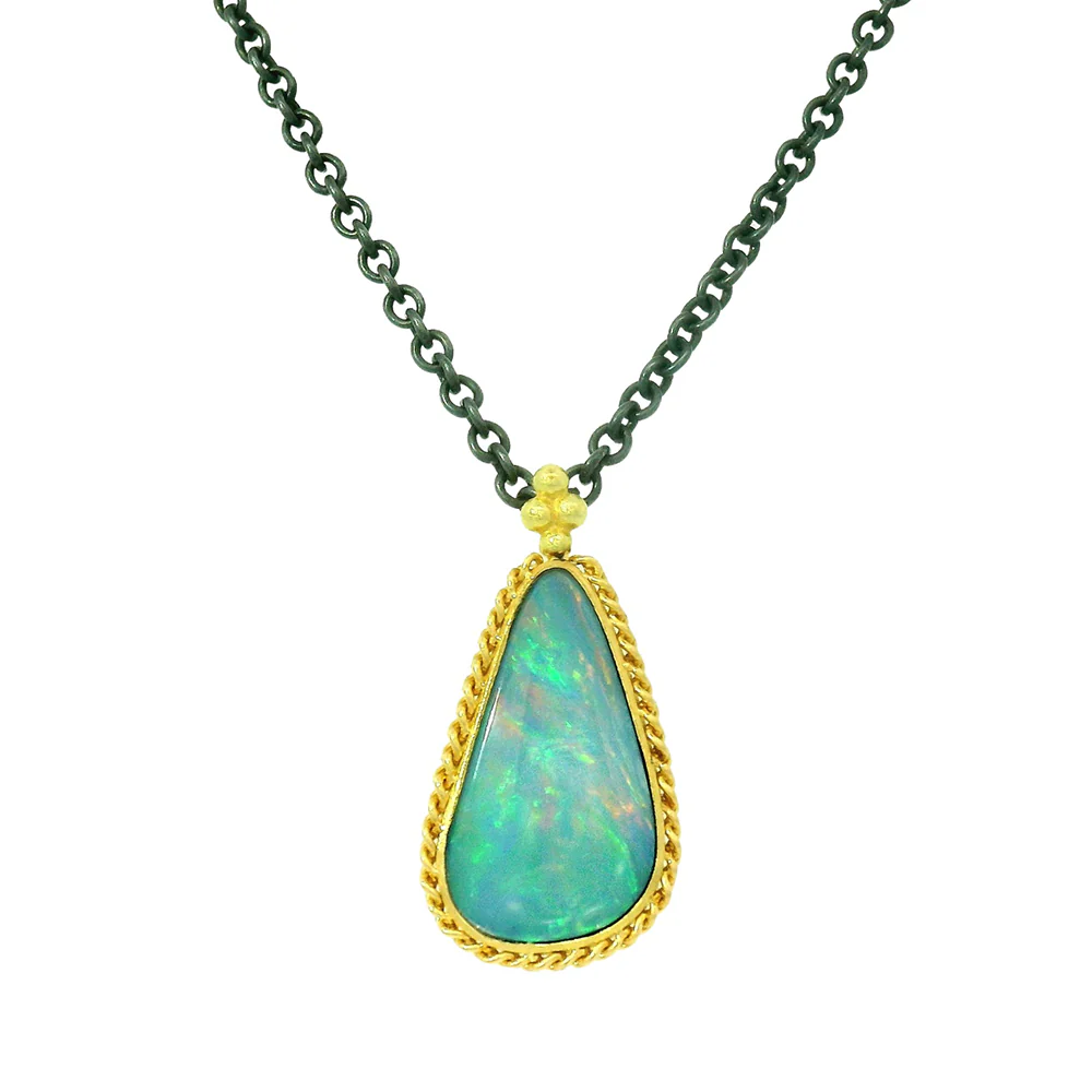 Australian Opal Doublet Two-Tone Necklace - "Sunlit Sky" - Image 3