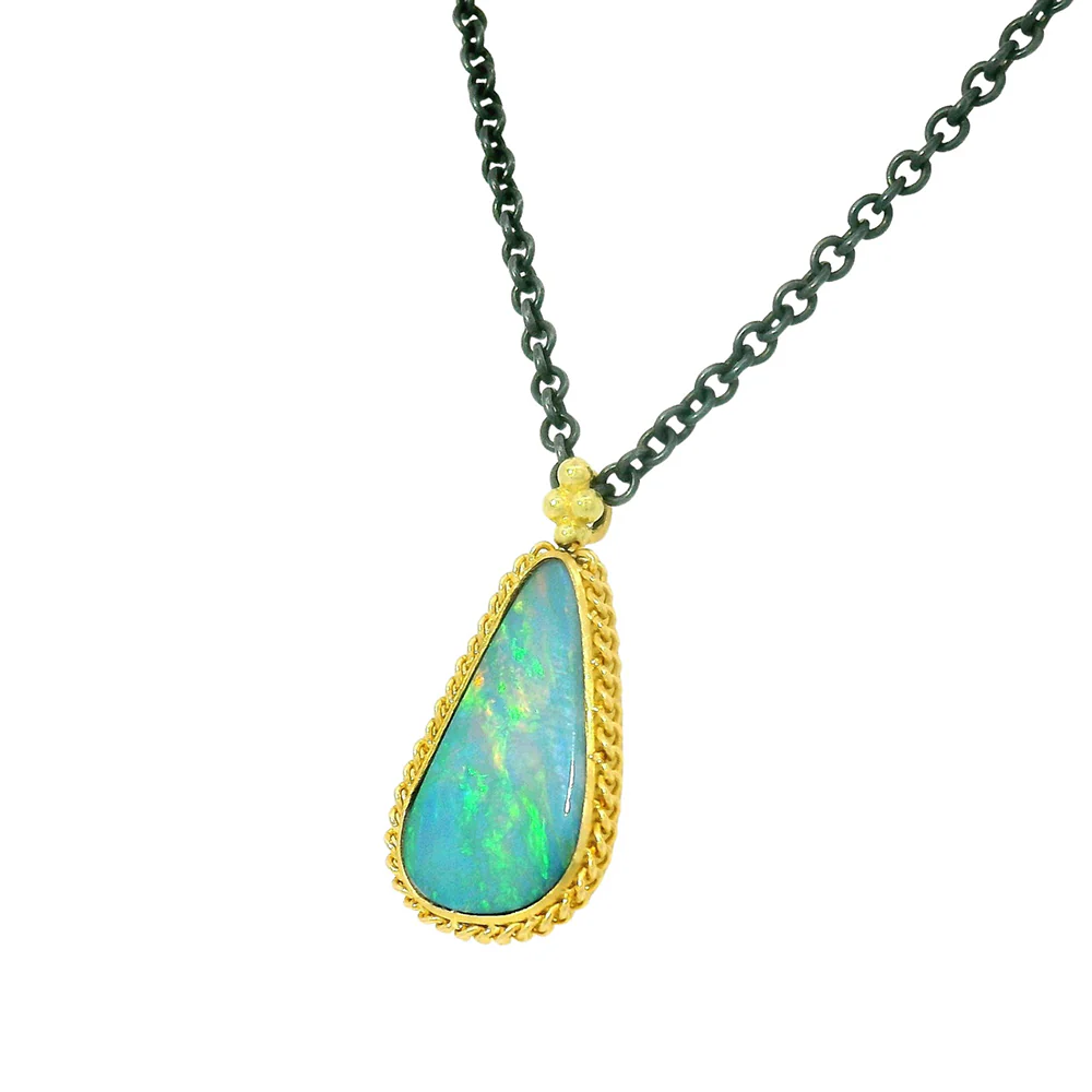 Australian Opal Doublet Two-Tone Necklace - "Sunlit Sky" - Image 4