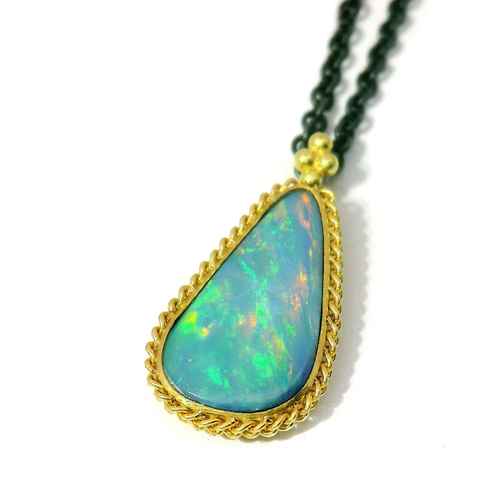 Australian Opal Doublet Two-Tone Necklace - "Sunlit Sky" - Image 5