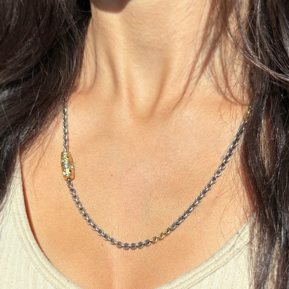 Diamond Vario Sterling Silver & Yellow Gold Necklace - "Little Windows" - Image 2