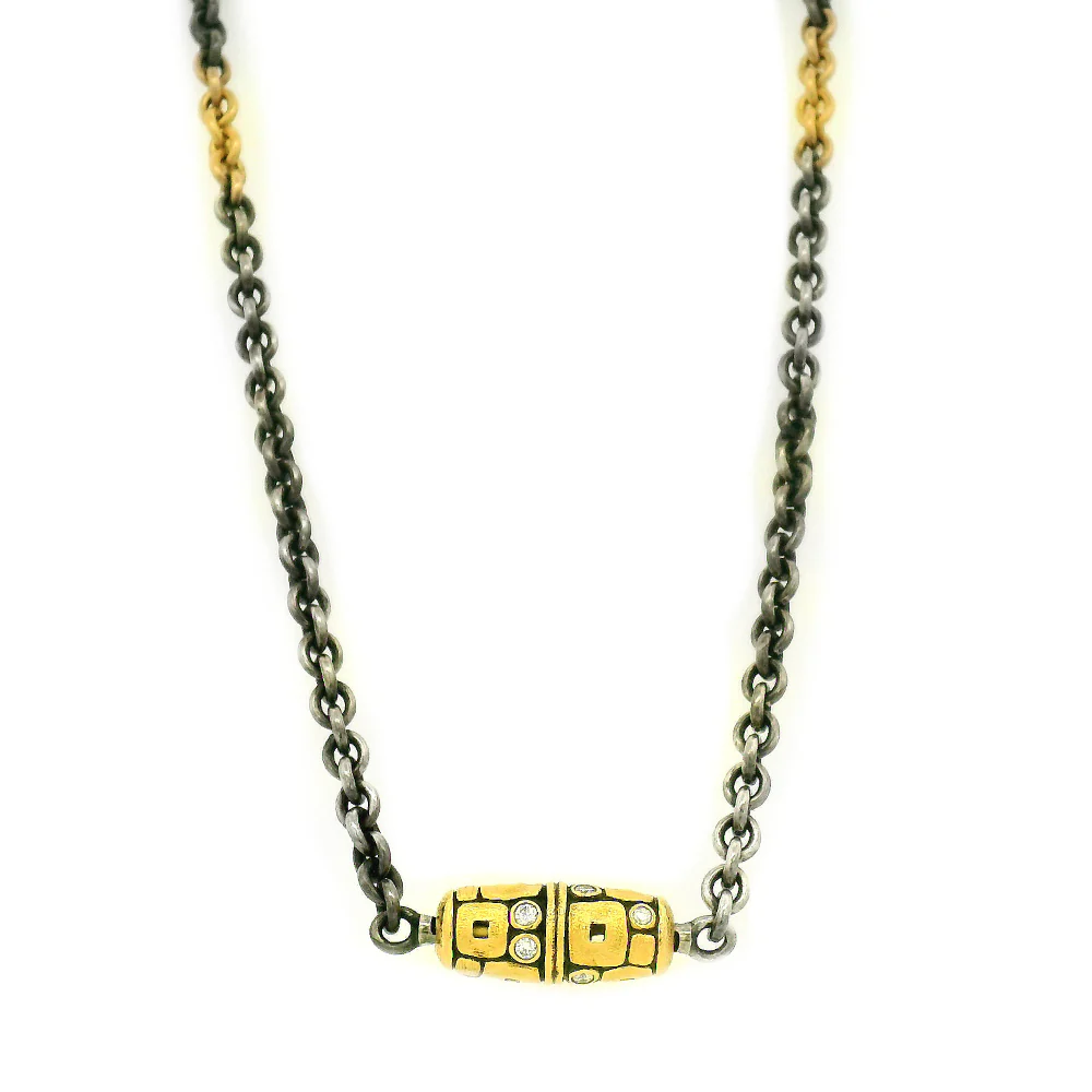 Diamond Vario Sterling Silver & Yellow Gold Necklace - "Little Windows" - Image 3