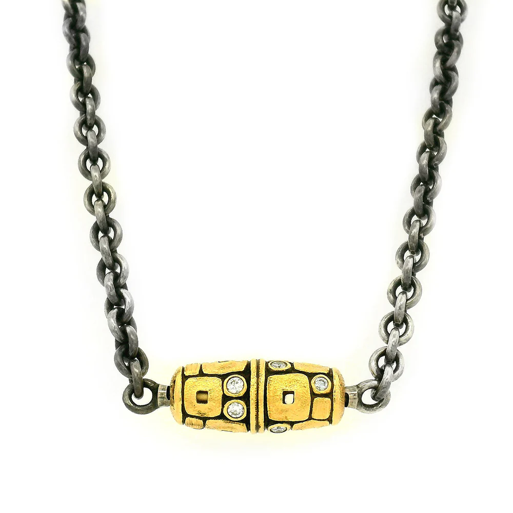 Diamond Vario Sterling Silver & Yellow Gold Necklace - "Little Windows" - Image 4