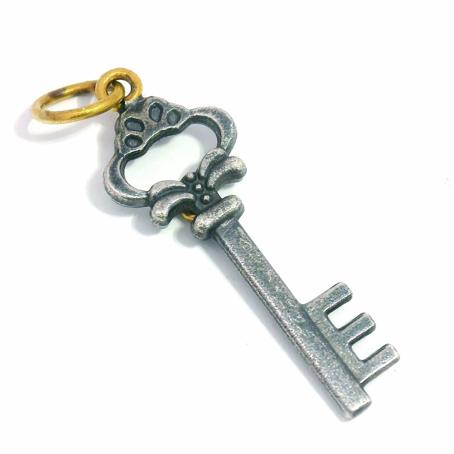 Sterling Silver, Yellow Gold & Diamond Pendant - "Key" - Image 2