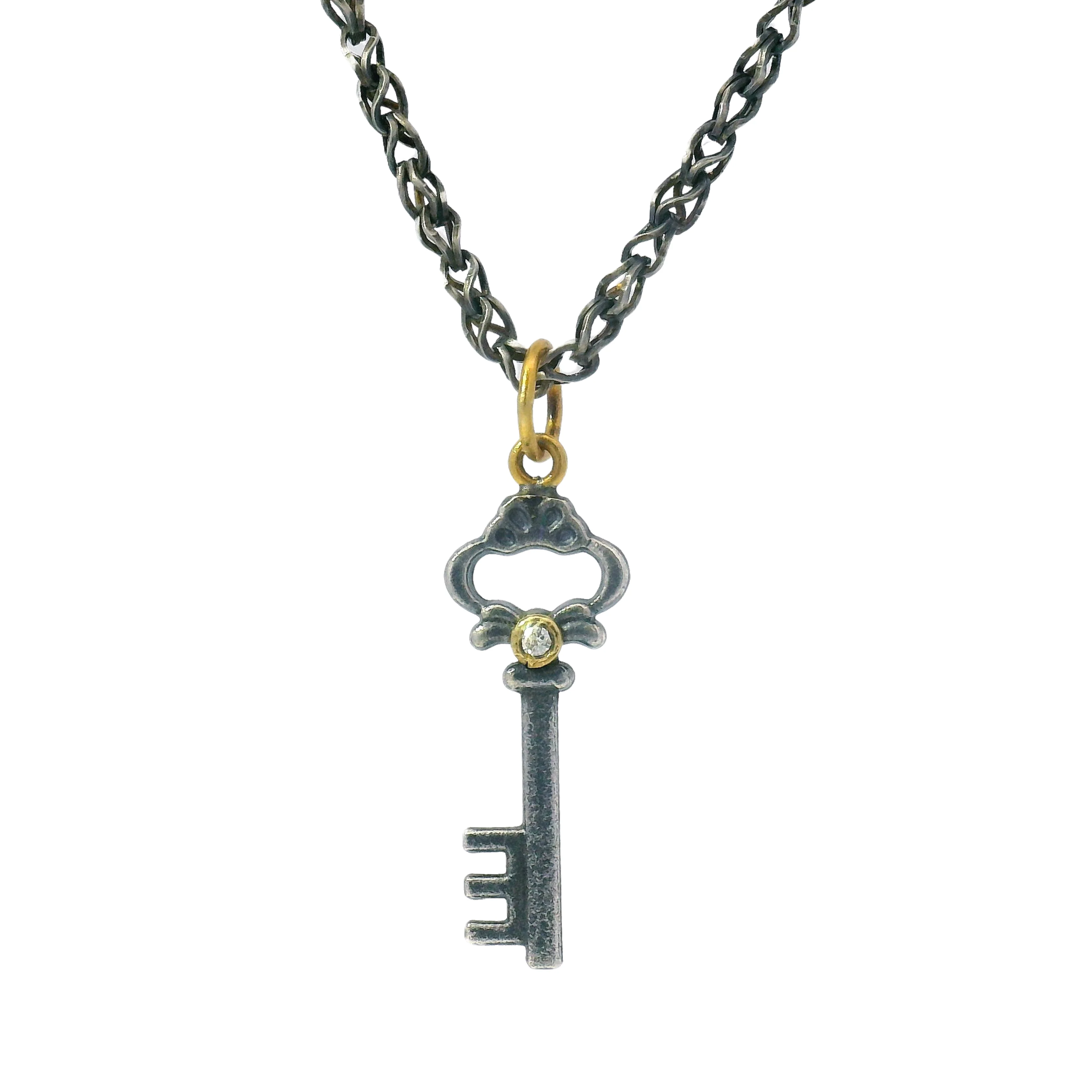Sterling Silver, Yellow Gold & Diamond Pendant - "Key" - Image 5