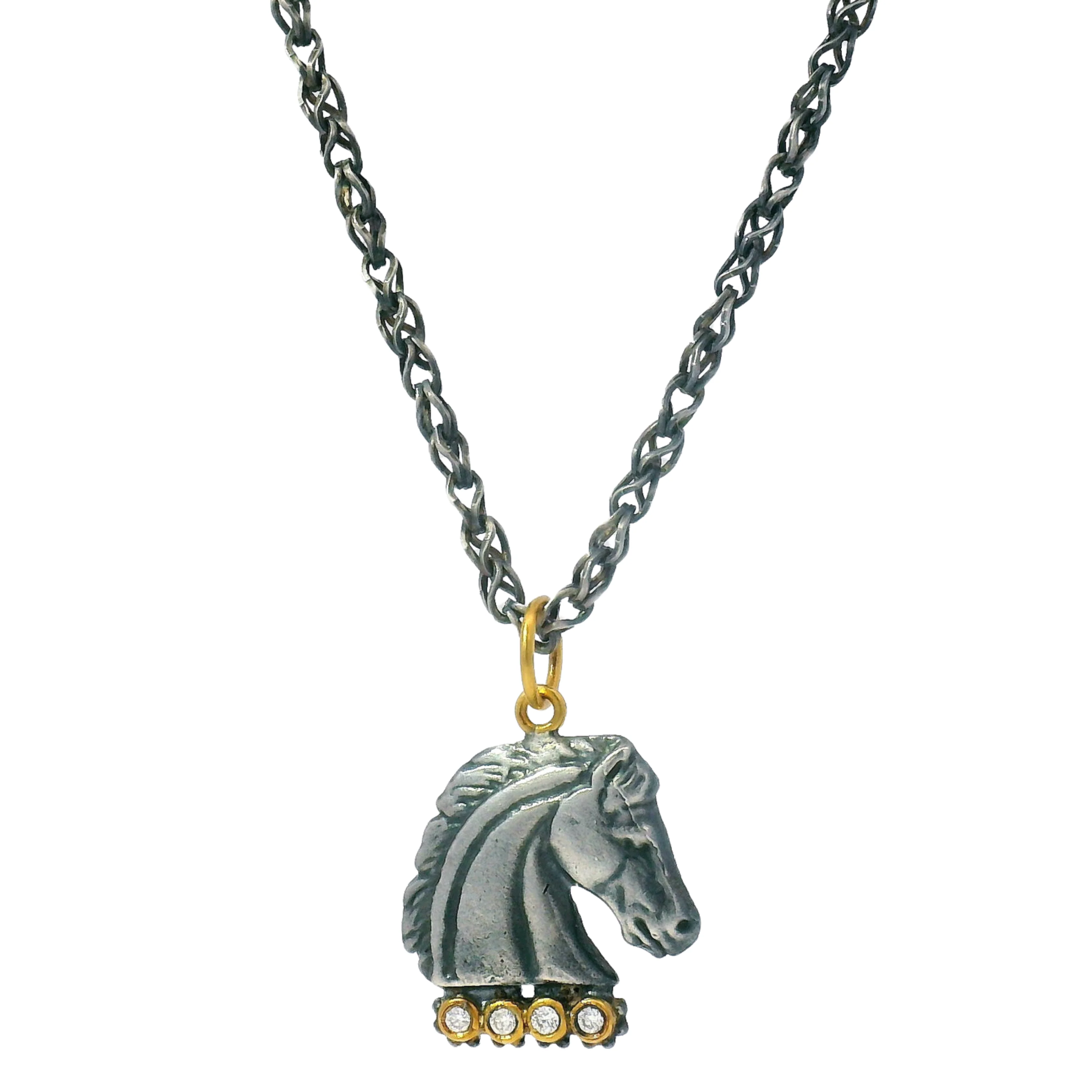 Sterling Silver, Yellow Gold & Diamond Pendant - "Noble Horse" - Image 2