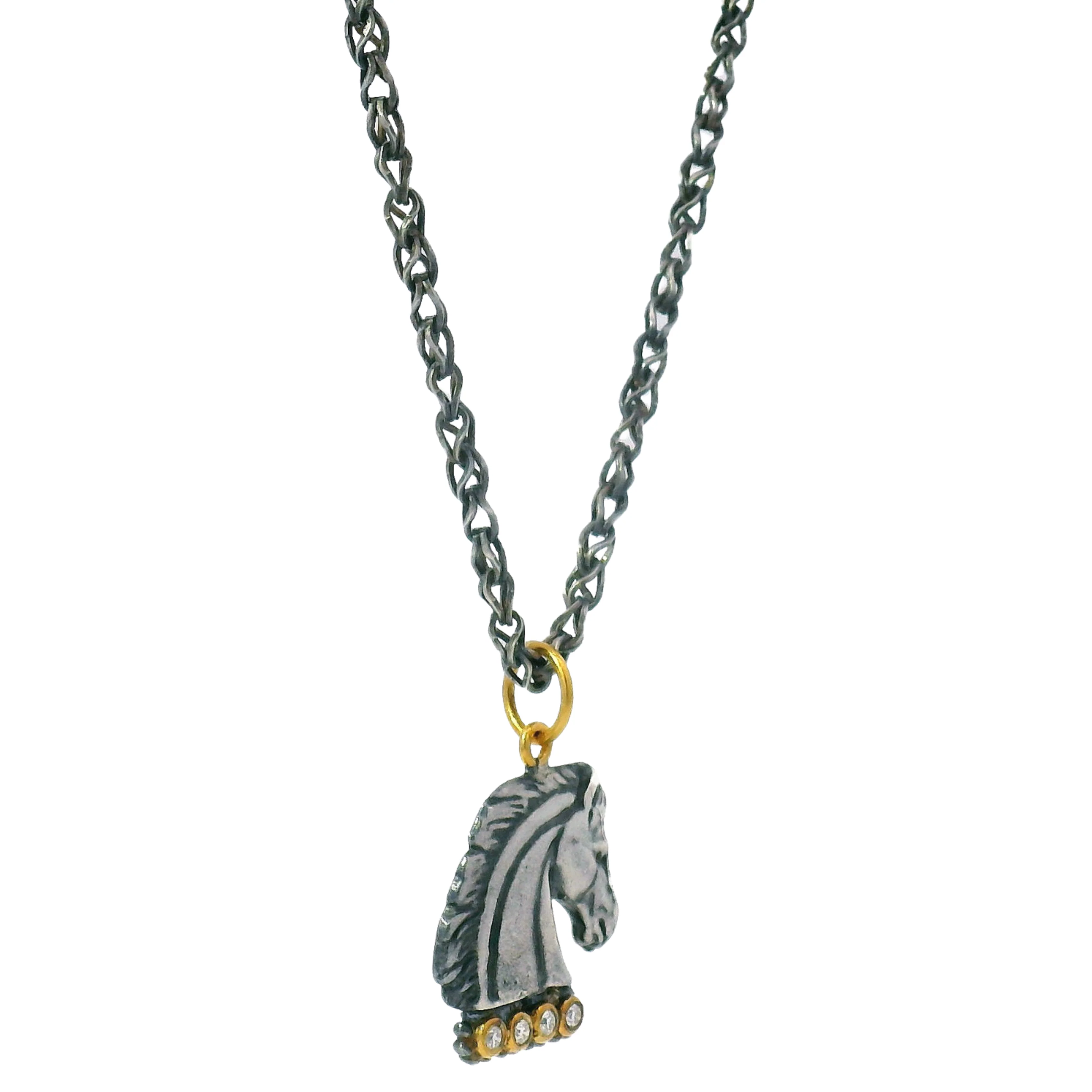 Sterling Silver, Yellow Gold & Diamond Pendant - "Noble Horse" - Image 3