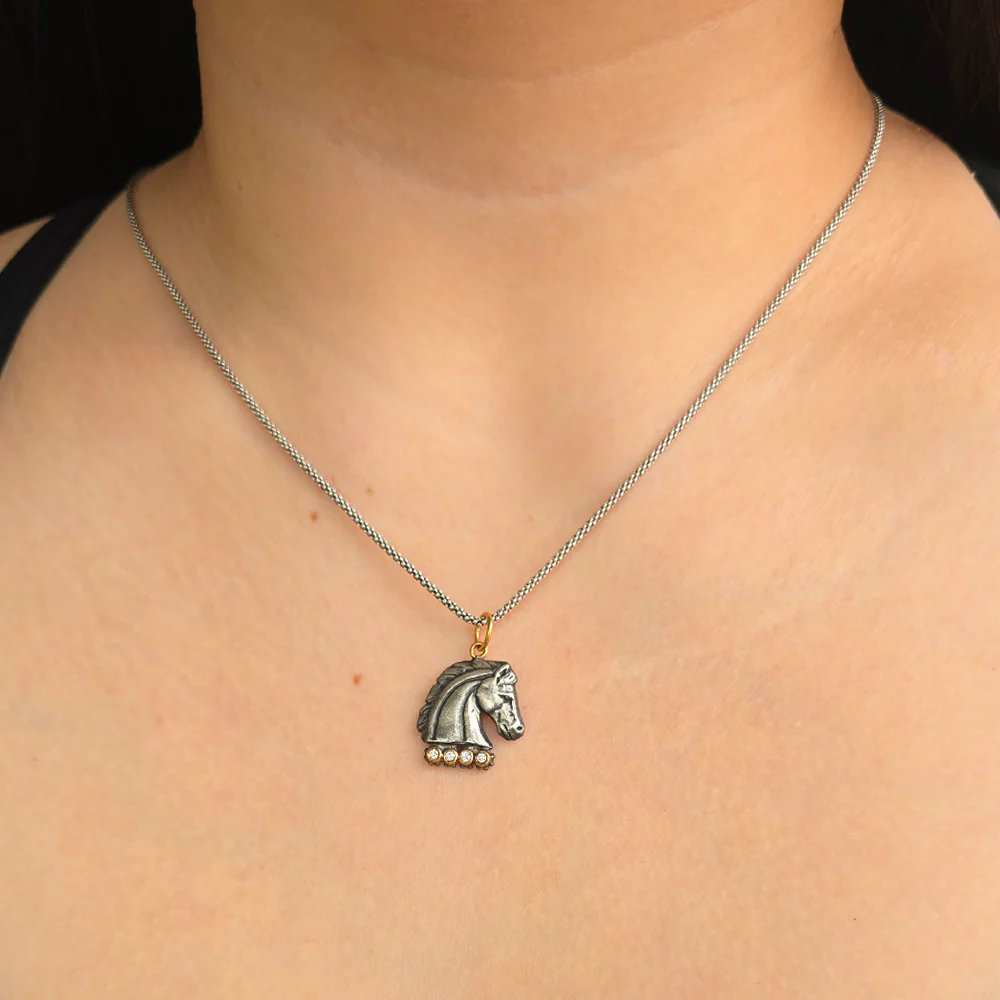 Sterling Silver, Yellow Gold & Diamond Pendant - "Noble Horse" - Image 4