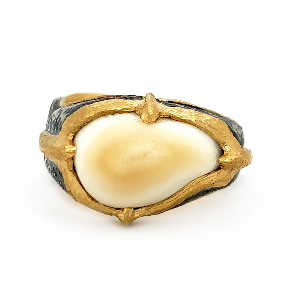 Sterling Silver & Yellow Gold Elk Ivory Ring - "Forest King" - Image 2