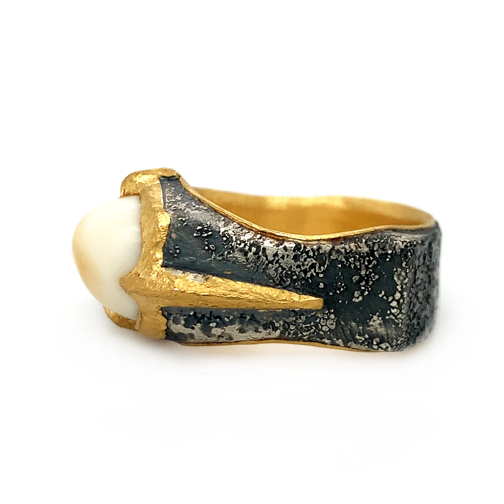 Sterling Silver & Yellow Gold Elk Ivory Ring - "Forest King" - Image 3