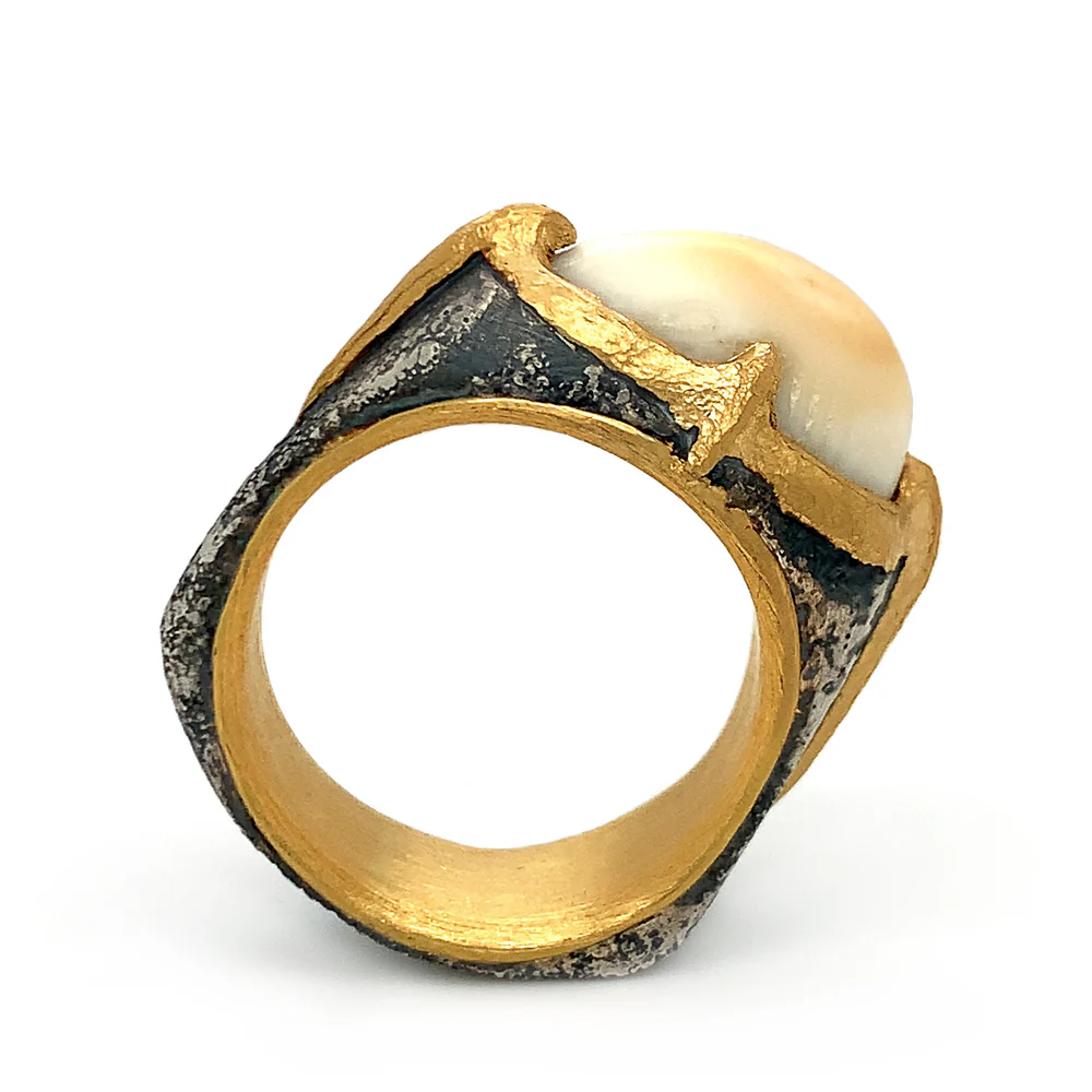 Sterling Silver & Yellow Gold Elk Ivory Ring - "Forest King" - Image 4