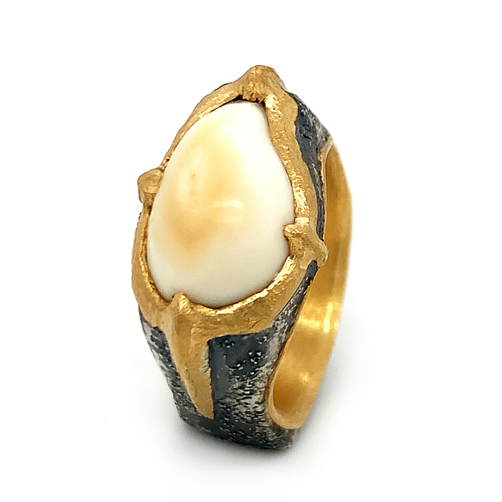 Sterling Silver & Yellow Gold Elk Ivory Ring - "Forest King" - Image 5