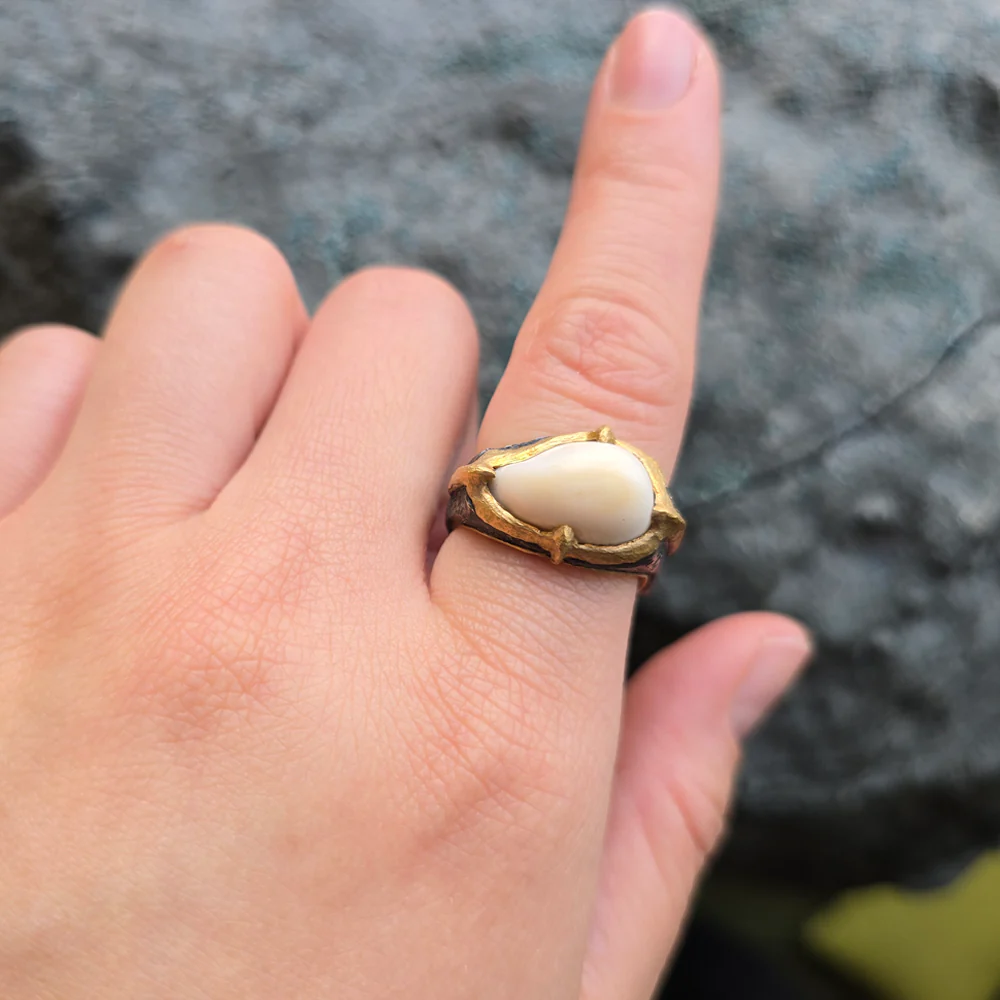 Sterling Silver & Yellow Gold Elk Ivory Ring - "Forest King" - Image 7