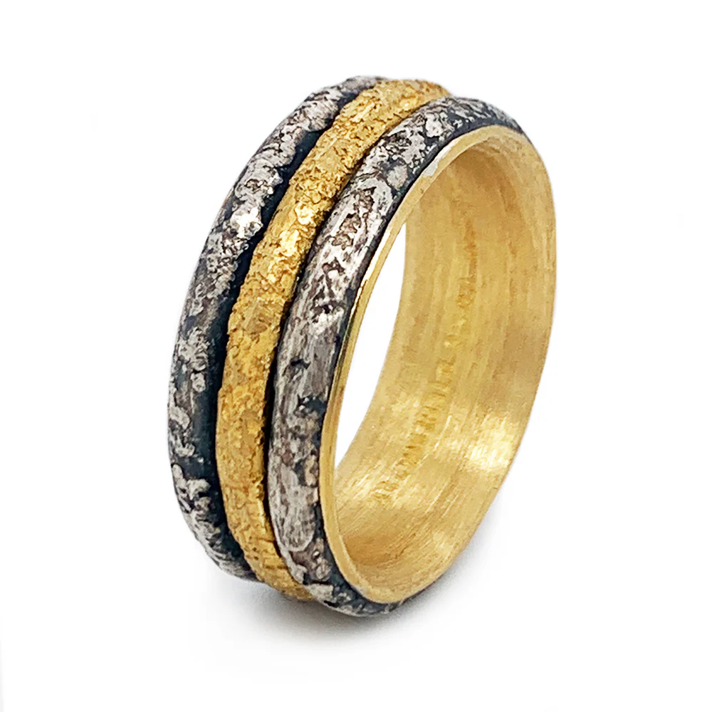 22K Yellow Gold & Sterling Silver Modular Band - "Vetus Three" - Image 2