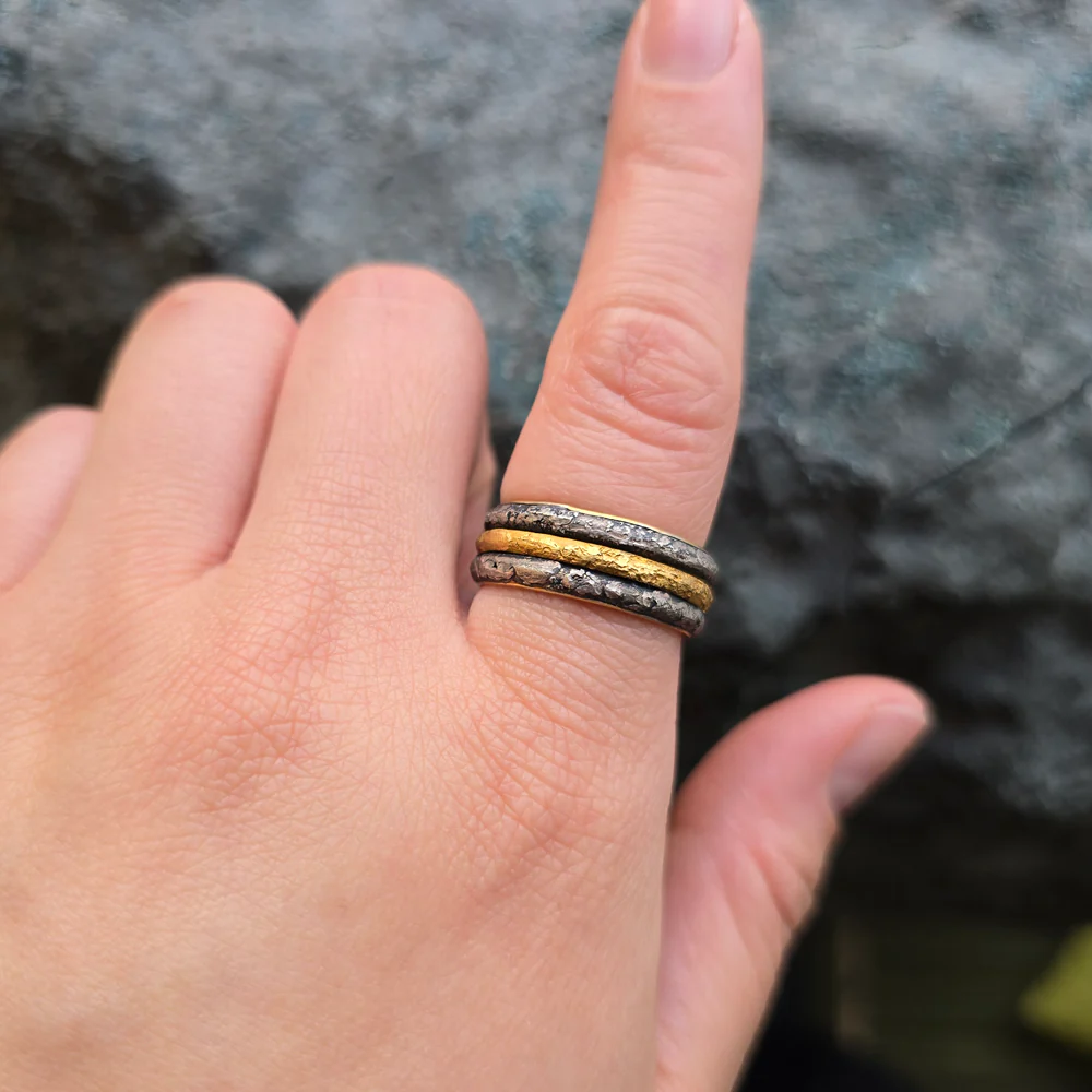 22K Yellow Gold & Sterling Silver Modular Band - "Vetus Three" - Image 4