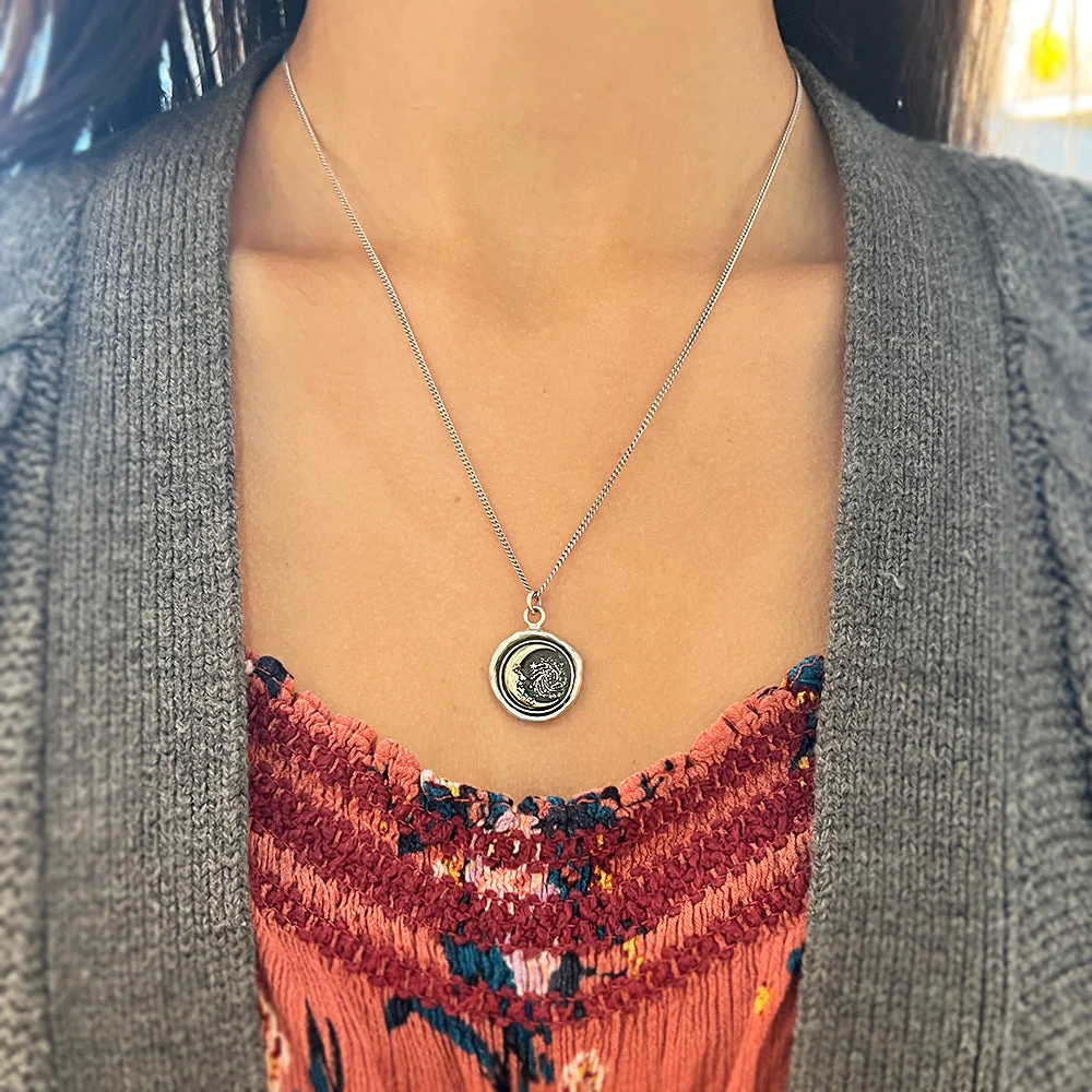 Sterling Silver & Yellow Gold Moon & Galaxy Talisman Necklace - "Trust the Universe" - Image 3