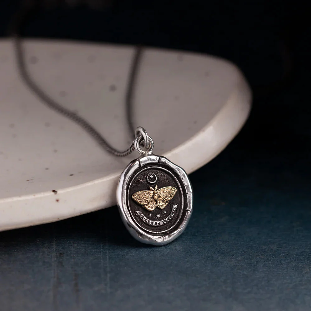 Sterling Silver & Yellow Gold Moth Talisman Necklace - "Seek the Light" - Image 2