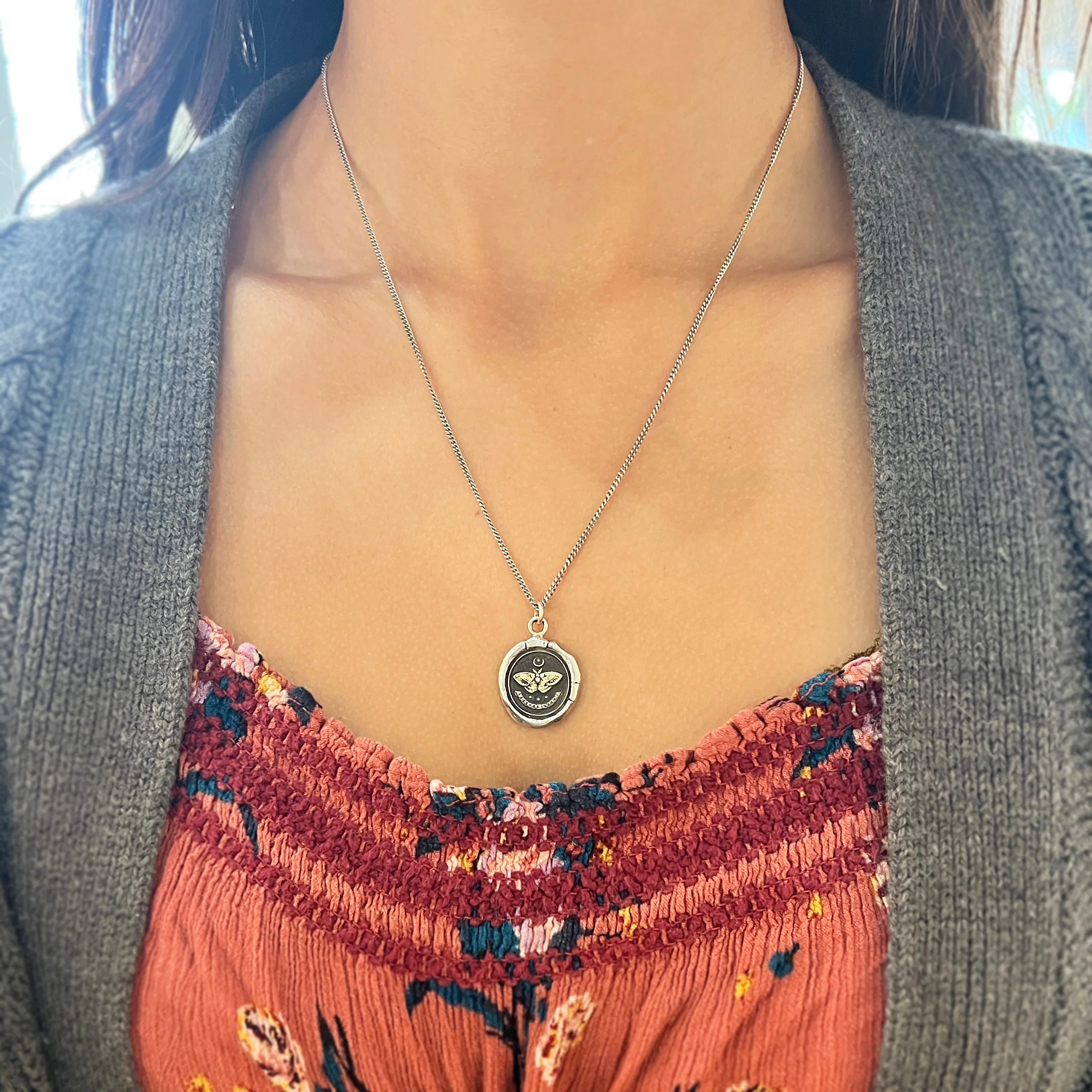 Sterling Silver & Yellow Gold Moth Talisman Necklace - "Seek the Light" - Image 4