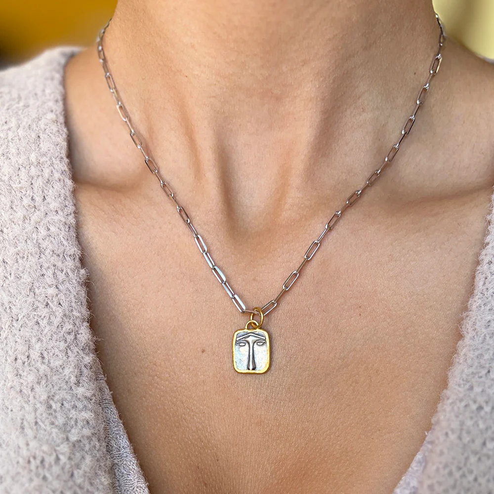 Sterling Silver & Yellow Gold Pendant - "Ancient Lion's Face" - Image 3