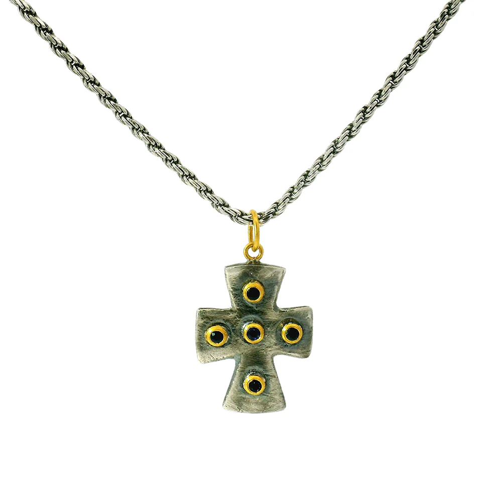 Blue Sapphire Cross Pendant - "Byzantine" - Image 3