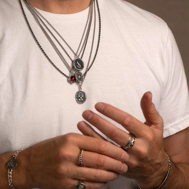 Sterling Silver & Yellow Gold Skull Talisman Necklace - "Memento Mori" - Image 4