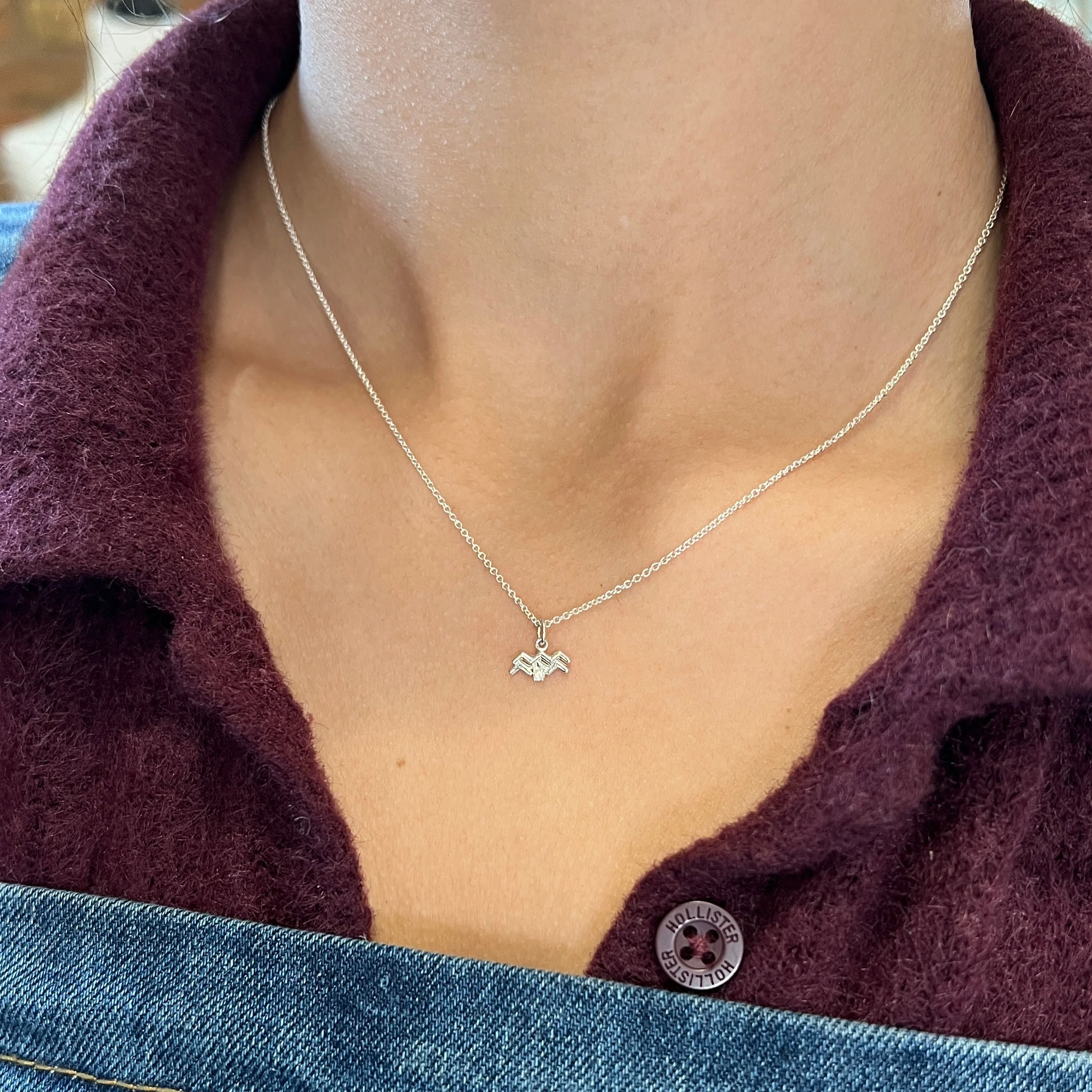 Sterling Silver & Diamond Zodiac Necklace - "Aquarius" - Image 3