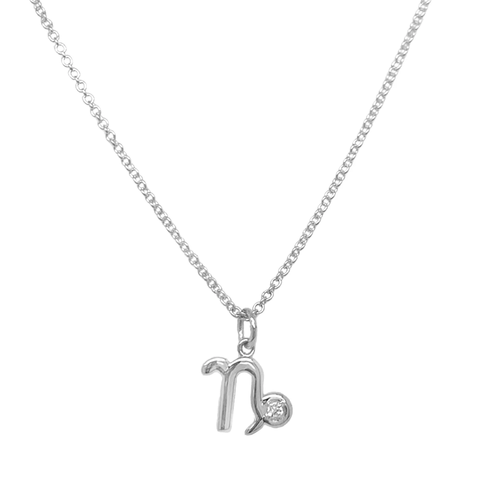 Sterling Silver & Diamond Zodiac Necklace - "Capricorn" - Image 2