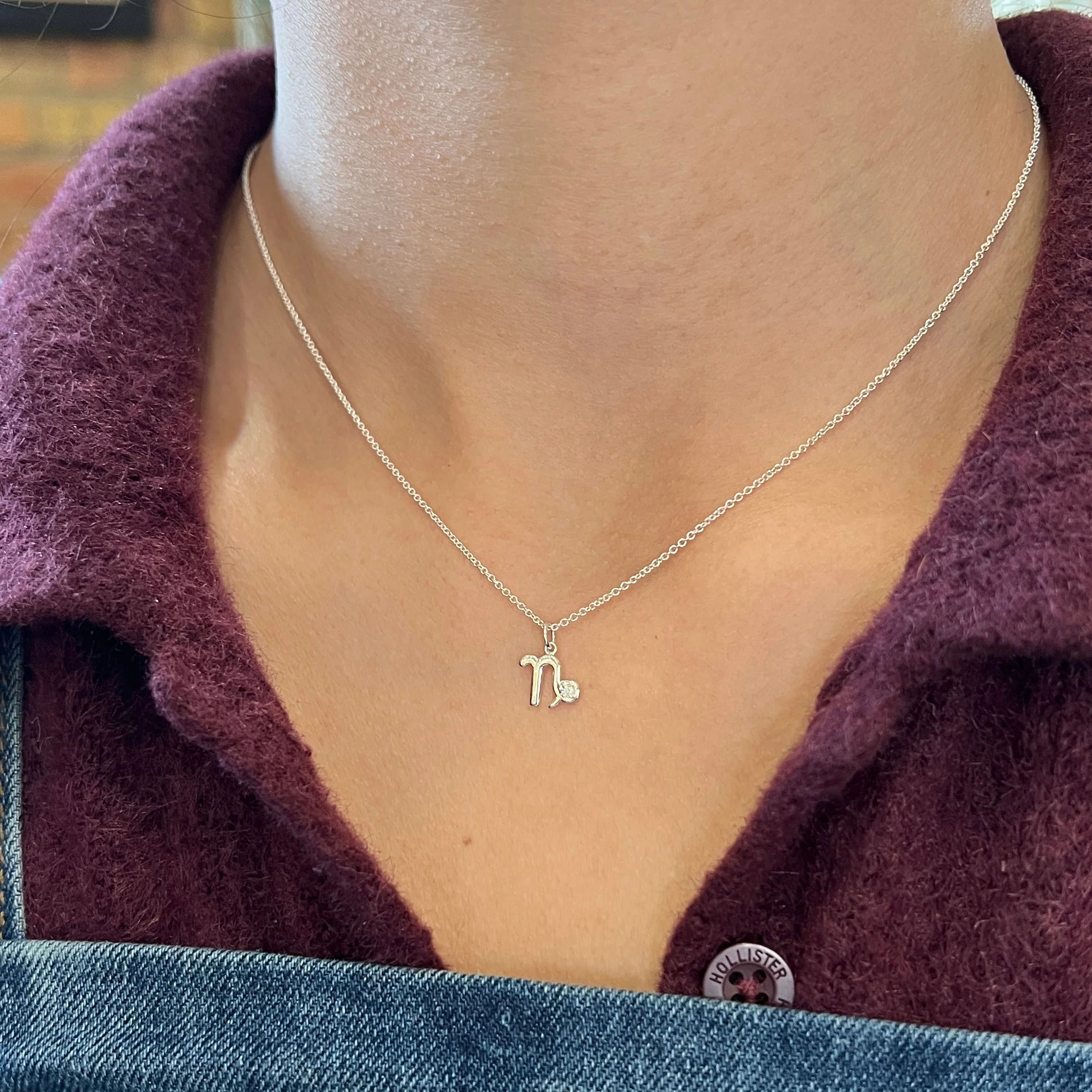 Sterling Silver & Diamond Zodiac Necklace - "Capricorn" - Image 3
