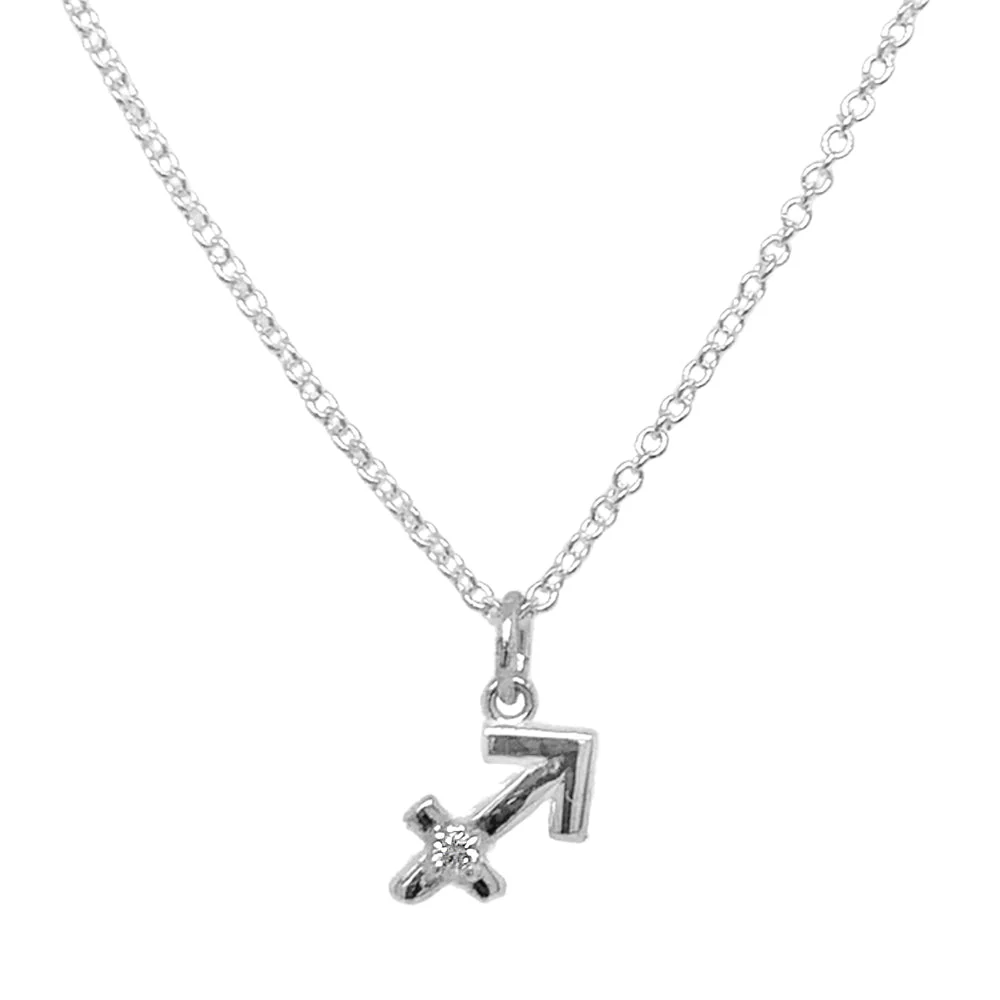 Sterling Silver & Diamond Zodiac Necklace - "Sagittarius" - Image 2