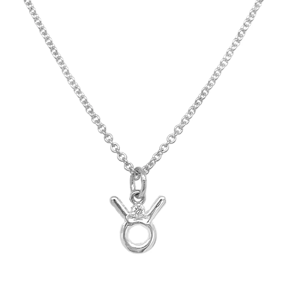 Sterling Silver & Diamond Zodiac Necklace - "Taurus" - Image 2
