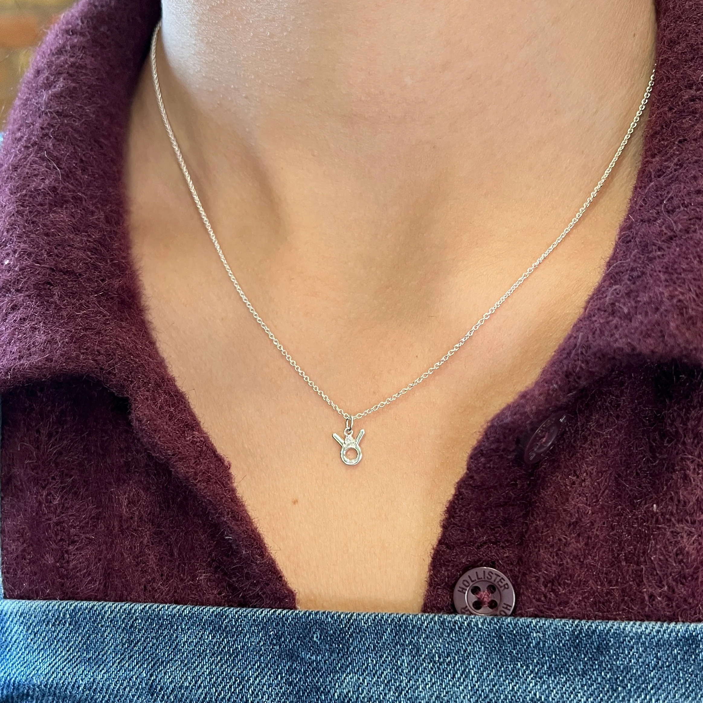 Sterling Silver & Diamond Zodiac Necklace - "Taurus" - Image 3