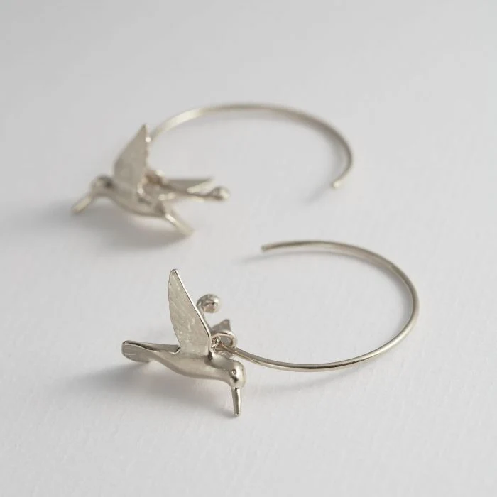 Sterling Silver Hoop Earrings - "Hummingbird" - Image 2