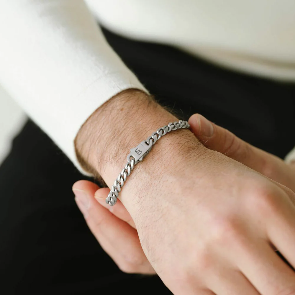 Matte Curb Link Stainless Steel Bracelet - "Svelte Stephen" - Image 2