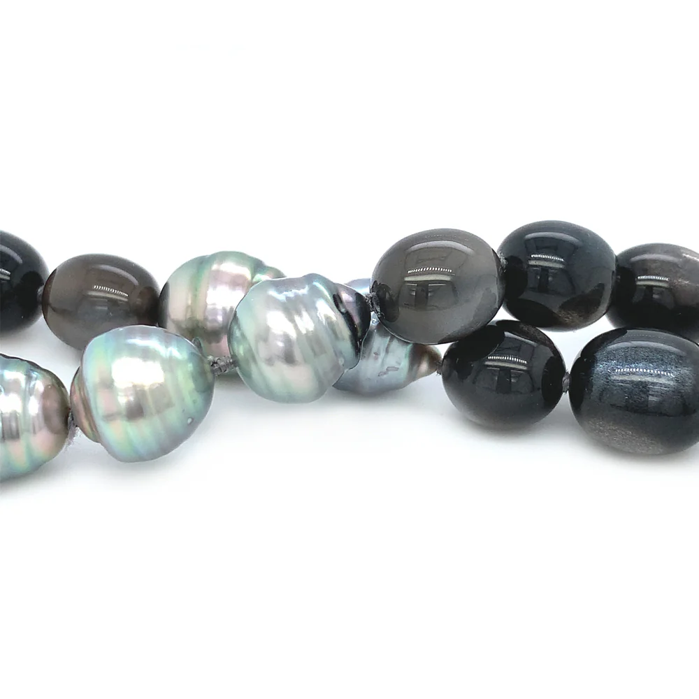 Tahitian Pearl & Moonstone Necklace with Vario Clasp - "Ta'aroa" - Image 3