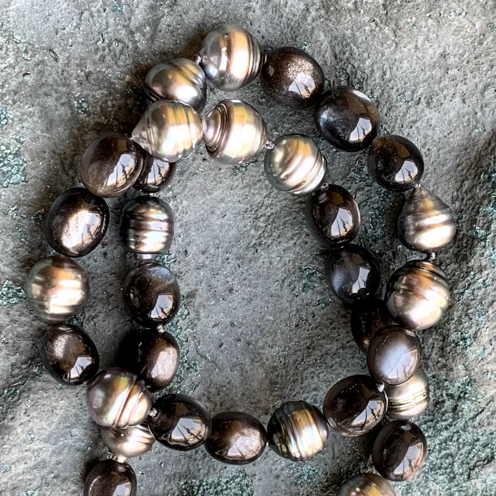 Tahitian Pearl & Moonstone Necklace with Vario Clasp - "Ta'aroa" - Image 4
