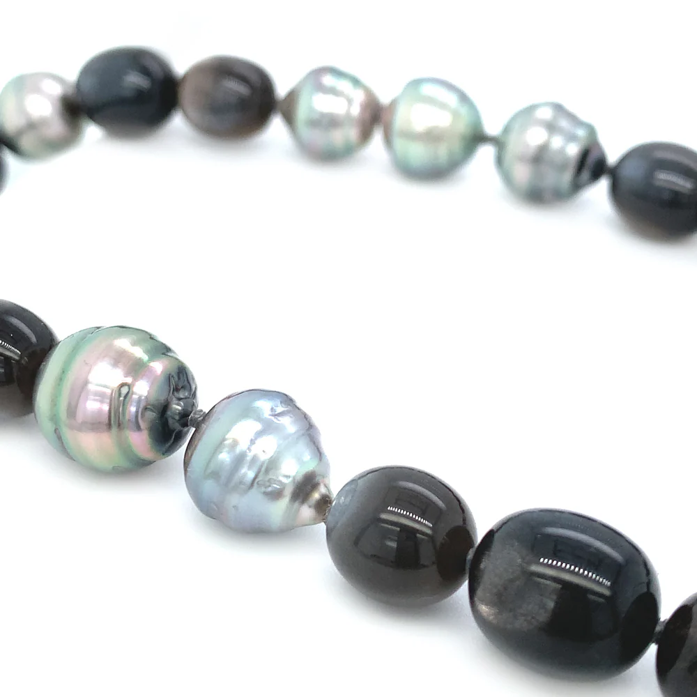 Tahitian Pearl & Moonstone Necklace with Vario Clasp - "Ta'aroa" - Image 5