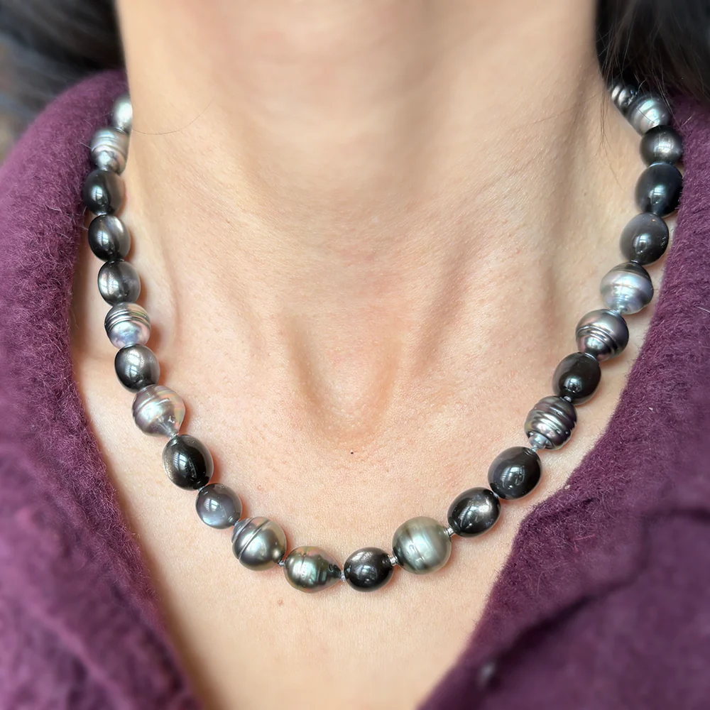 Tahitian Pearl & Moonstone Necklace with Vario Clasp - "Ta'aroa" - Image 6