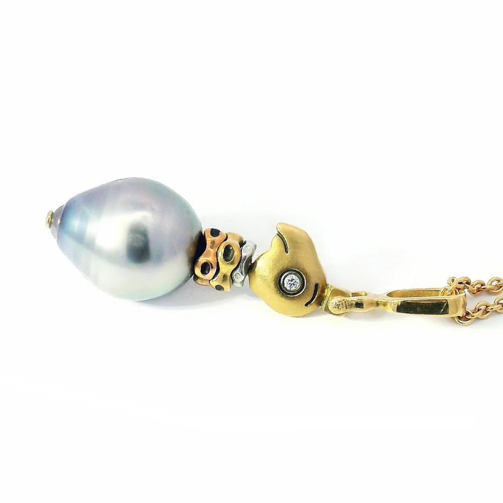Tahitian Pearl & Multi-Tone Gold Pendant - "Fable Animals & Strange Characters" - Image 4