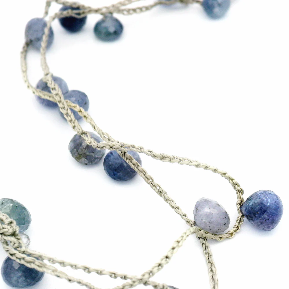 Tanzanite Briolette & Carved Rock Crystal Crocheted Necklace - Image 3