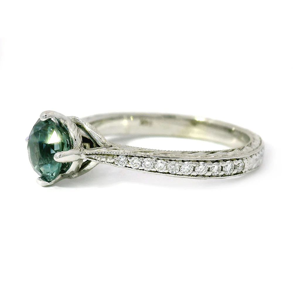 Teal-Blue Montana Sapphire & Diamond Engagement Ring - "Francesca" - Image 5